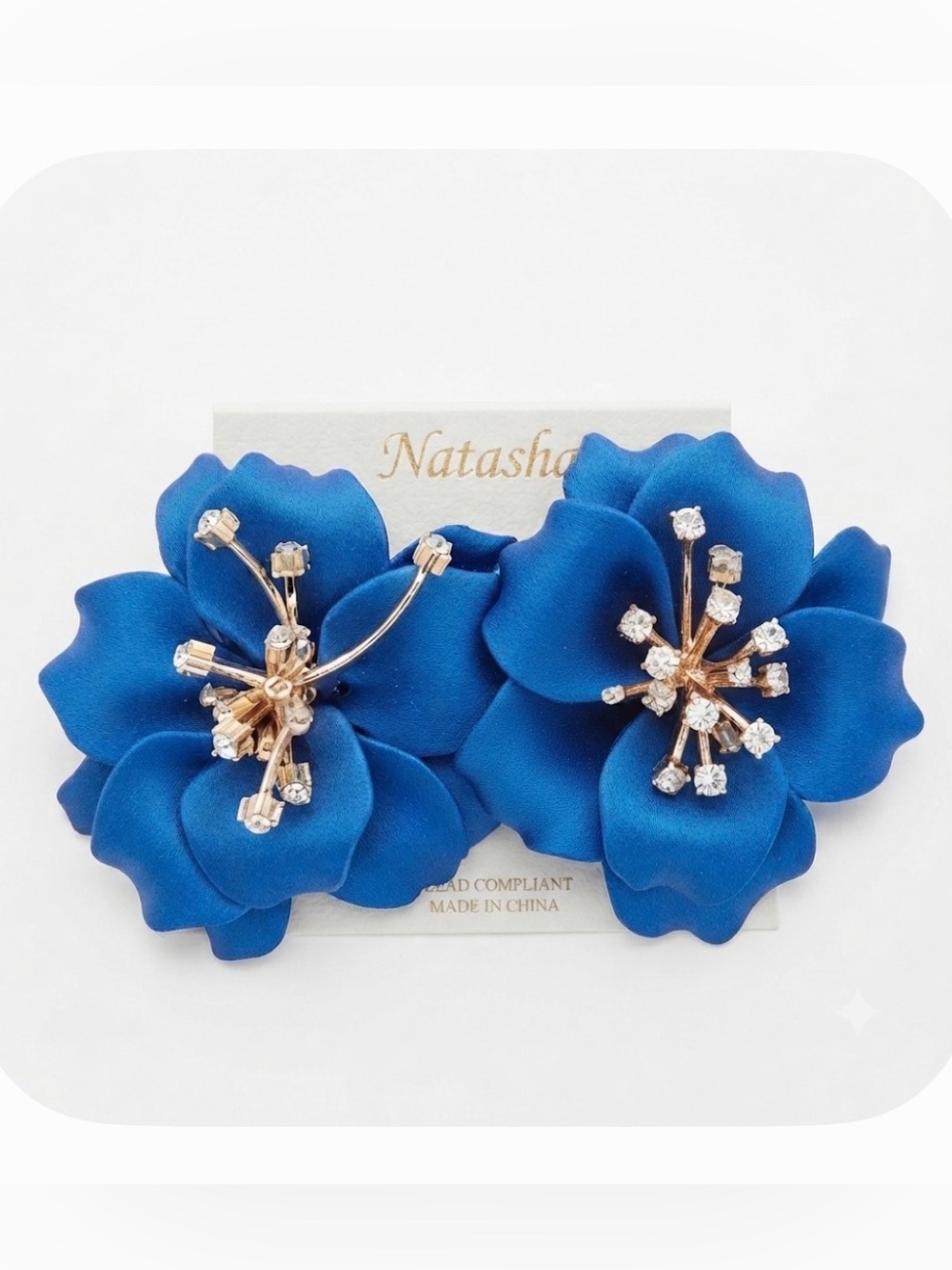 NWT ⚜️💙⚜️ Natasha Gorgeous Royal Blue And Gold Floral Earrings
